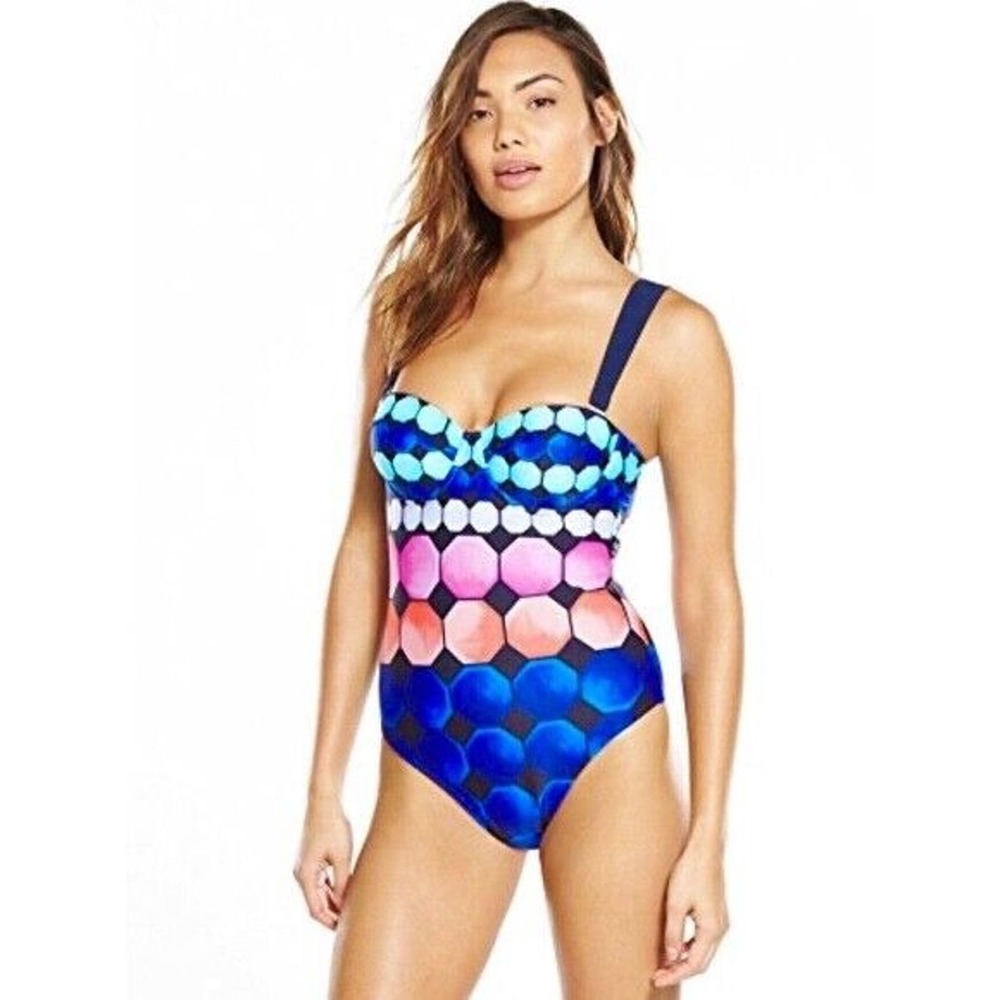 Ted Baker NWT $149 Womens Ceca Marina Mosaic Cup Swimsuit in Navy US Size 32 C/D